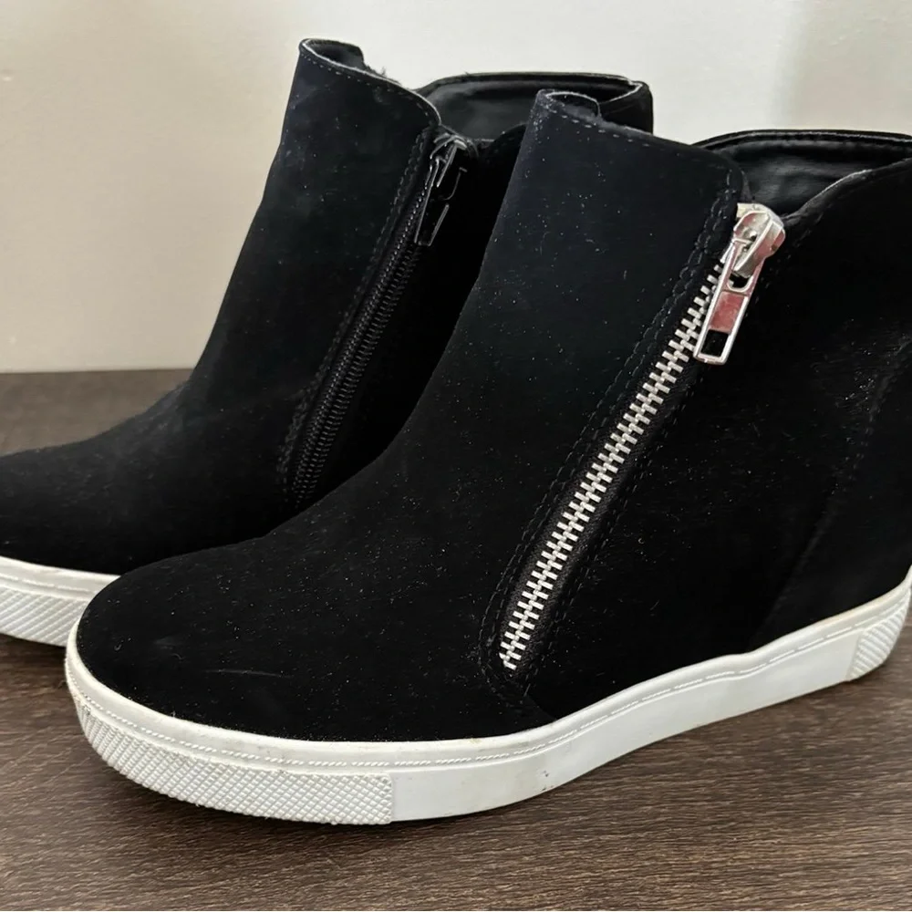 Black Faux Suede Ankle Boots - Picture 1 of 5